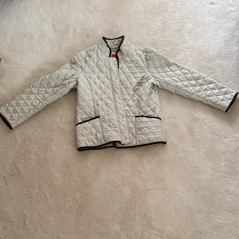 Esprit Quilted Beige Jacket with Brown Trim – Size L (women's)